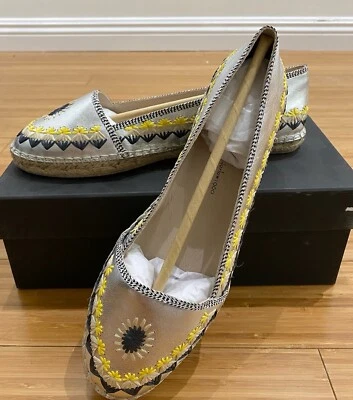 Mocasín boho bordado House of Harlow Kole alpargata de cuero plano talla 9 Foto 1 de 3