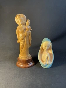 2 Religious Madonna Figures 4.75” Ceramic and 7.25” Wood. - Picture 1 of 12
