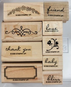 Stampin Up Noteworthy Wood Mounted Rubber Stamps Set Of 9 2006 Retired Thank You - Picture 1 of 7