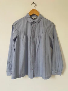 Fat Face Women Shirt Size 10 Blue Stripe Peter Pan Collar Button Up Top Prairie - Picture 1 of 9