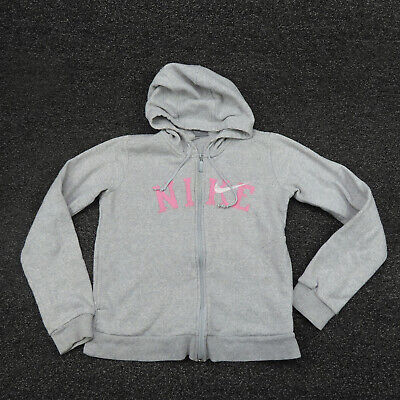 Nike Jacket Girls Medium Gray Center Logo Full Zip Hooded Long Sleeve Youth • 19.95€