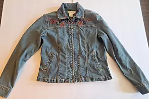 Coldwater Creek Denim Jacket, Sz. 8, Embrodiery, Sequin, Bead, Pockets, Zipper - Picture 1 of 6