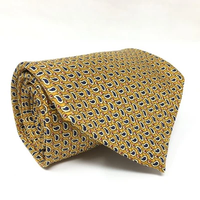 Corbata ancha Polo Ralph Lauren amarillo azul cachemira seda hecha a mano EE. UU. Foto 1 de 4