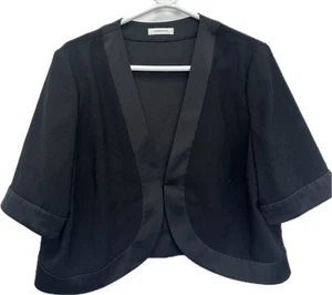 Windsmoor Black Satin Trim Crop Bolero Short Sleeve Jacket Size 16 - Picture 1 of 10