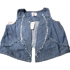 Children's Place Girls Denim Vest XL (14) Distressed Frayed Studded 100% Cotton - Picture 1 of 8