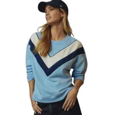 Sudadera Anthropologie Maeve V Rayas Azul Blanco Azul Marino Preppy Pullover Talla S Foto 1 de 4