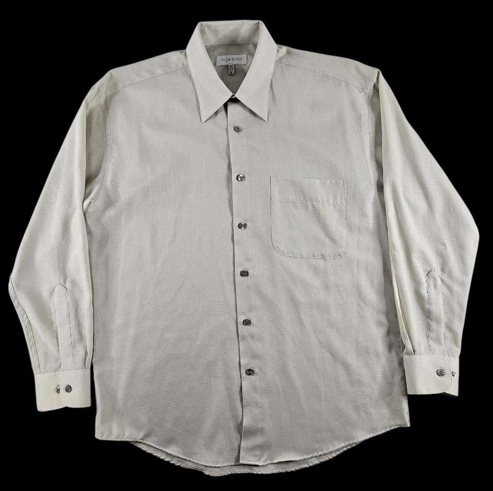 YVES SAINT LAURENT Ivory Off White Button Down Shirt Men's M 15-1/2 32-33 READ⬇ - Image 1 of 4