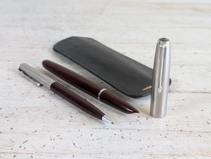 Vtg Parker 51 Set Fountain Pen Mechanical Pencil Burgundy Silver - Made in USA - Picture 1 of 24
