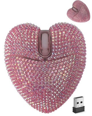 Cute Pink Love Heart Shinning Led Bling Computer Mouse Dongle Wireless Bluetooth - Image 1 of 2