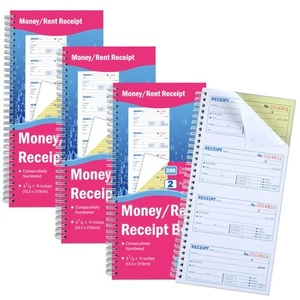 4 Pads Money and Rent Receipt Book with Spiral Bound Rent Receipt Book with 2... - Picture 1 of 7