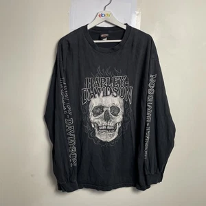 Vintage Harley Davidson Shirt Mens XL Black Long Sleeve Cotton 90s Skull Graphic - Picture 1 of 13