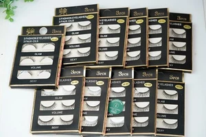 Juego de 11 pestañas negras falsas visón 3D cruz reutilizables hechas a mano M/L 3 pares (3D-03) - Imagen 1 de 8