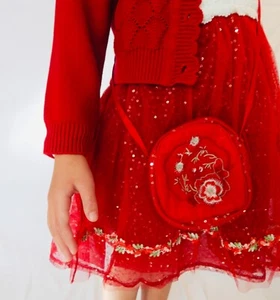 Girls Red Holiday Sparkle Shimmer Dress With Cardigan - Picture 1 of 23