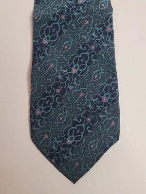 Gravata de pescoço vintage Valentino gravata clássica feita à mão na Itália 100% seda floral - Imagem 1 de 4