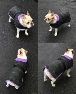 Französische Bulldogge Hundemantel Mops Gor Haustiere Tweed lila/grün 14" 16" 18" Winter warm - Bild 1 von 15