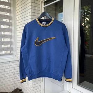 Vintage Nike Sweatshirt Big Embroidered Center Swoosh Check Blue Size M - Picture 1 of 23