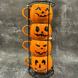 Halloween 2024 Stoneware Orange Pumpkin Stacking Mugs 13 oz. EACH (Set of 4) - Picture 1 of 7