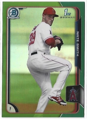2015 Bowman Chrome Nate Smith BCP90 Green Refractor 12/99 - Angels - Image 1 of 2