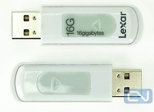 Lot of 2 White 16GB USB 2.0 Lexar LJDS50-16G Push Thumb Flash Drive PC Storage