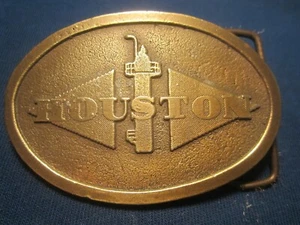 Messing Gürtelschnalle HOUSTON Ölraffinerie? [j20s]  - Bild 1 von 2