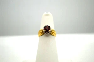 Yellow Gold 14K Oval Ruby Ring with Diamonds Accent (ch1079) - Picture 1 of 2