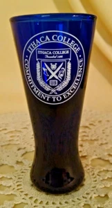ITHACA COLLEGE SHOT GLASS COBALT BLUE CONTOURED COMMITMENT TO EXCELLENCE 1892 NY - Picture 1 of 7