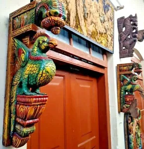 Hermoso par de mecenas de pared para estante soporte de madera pájaro pavo real estatua decoración - Imagen 1 de 5