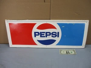 Vintage 1970's PEPSI COLA Embossed Metal Advertisement Sign by STOUT 31" x 12" - Picture 1 of 10