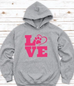 Dog Love Heart Gray Unisex Hoodie Sweatshirt - Picture 1 of 2