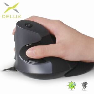 DELUX M618BU Large Wired Ergonomic Vertical Office Mouse for PC with Palm Rest