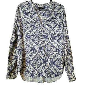 Relativity Women's Small Roll Tab Sleeve Paisley Print Pullover Blouse Top - Picture 1 of 5