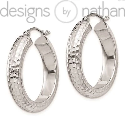 Designs by Nathan | 925 RhP Silver Polished and Diamond-cut Hoop Earrings - Image 1 of 4