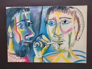 Pablo Picasso "Retrato de dos hombres" Litografía offset montada "años 60 - Imagen 1 de 3