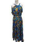 Zara Women’s Size M Blue Swirl Print Maxi Dress Halterneck Tiered