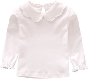 Baby Girl Kids Blouses Long Sleeves Solid Color Doll Collar 2-3T, Off-white - Picture 1 of 6