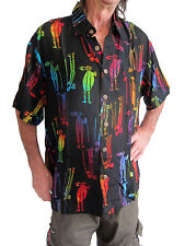 LOUD HAWAIIAN HAND-PAINTED SHIRT BLACK with multicolored ALIENS STAG NIGHT new