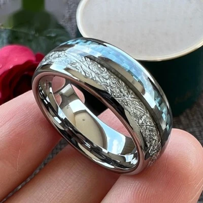 8 毫米蓝色纤维和陨石硬质合金戒指婚礼订婚戒指 — 第 1/4 张图片