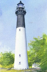 Faro de Hunting Island, Carolina del Sur. Tarjetas de notas de acuarela - Imagen 1 de 2