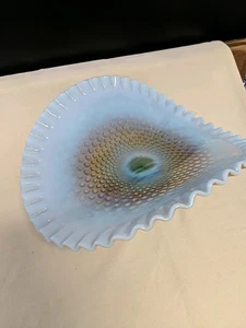 Vintage Fenton Opalescent Blue Amber Hobnail Art Glass Banana Boat  - Picture 1 of 7