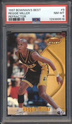 Bowman's Best Basketball Refractor 1997 Reggie Miller #9 PSA 8 Pacers casi nuevo-como nuevo corte Foto 1 de 2