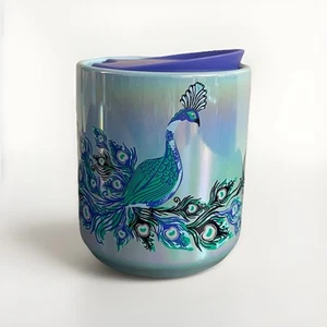 STARBUCKS - 2024 CHRISTMAS IRIDESCENT PEACOCK 8oz HOLLIDAY CERAMIC CUP MUG W/LID - Picture 1 of 8