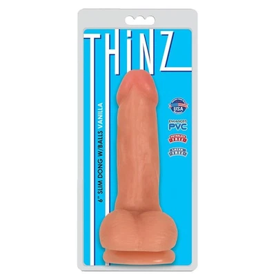 Consolador Thinz 6" Slim Dong con bolas vainilla Foto 1 de 3