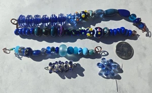 Urlaub Handwerker Lampwork Sammlung - Vintage blau Lampwork Perlen Konvolut - Bild 1 von 5