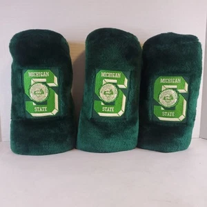 3-Vintage Michigan State Spartan Golf Club Head Covers Fuzzy Green 1,3,and X - Picture 1 of 16