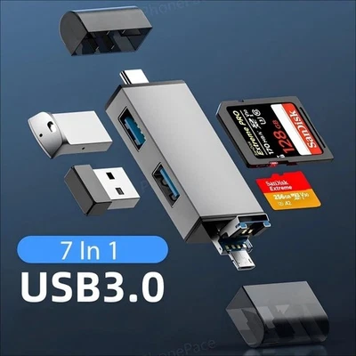7in1 USB 3.0 Kartenleser Typ C OTG Adapter für SD TF Micro SD Card Reader - Bild 1 von 4