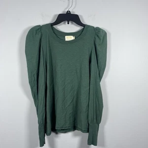 Nation LTD Romy Modest Tee Women's S Ruched Puff Sleeves Top Green Pima Cotton - Picture 1 of 6