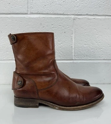 Bota Corta Frye Melissa Botón Cuero Cremallera 76501, Coñac (Marrón) Talla 7 B Foto 1 de 4