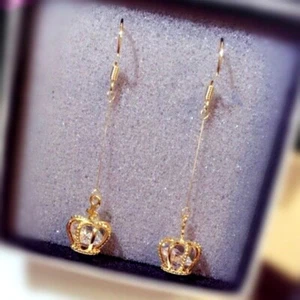 Pendientes colgantes de corona de imitación de diamantes de oro blanco/oro amarillo de 18 K - Imagen 1 de 5