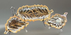 3 Carnival Glass Leaf Relish Nesting Trays Marigold Iridescent Vintage Orange - Picture 1 of 11