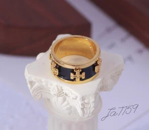 TORY, Enamel logo Ring, Black, Ring size 8 - Picture 1 of 4